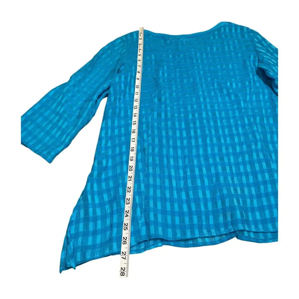 White Stag Blouse Women M (8-10) Blue Plaid Button-Up Side Sits Roll Tab Sleeve - Picture 6 of 8